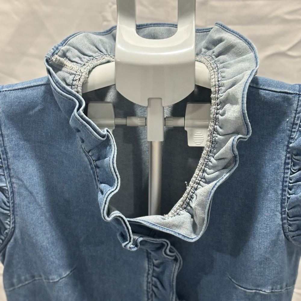 Cherry Betty Ruffled Denim Dress Blue V-Neck Midi Sleeveless Retro 90s Size S 4 - Picture 4 of 11